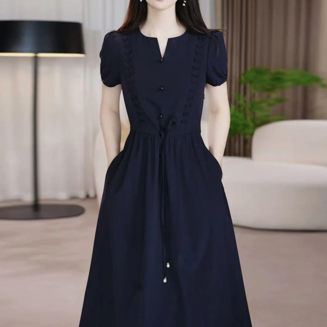 5165#高端洋气连衣裙2025夏季新款收腰显瘦遮肉时尚中长款裙子