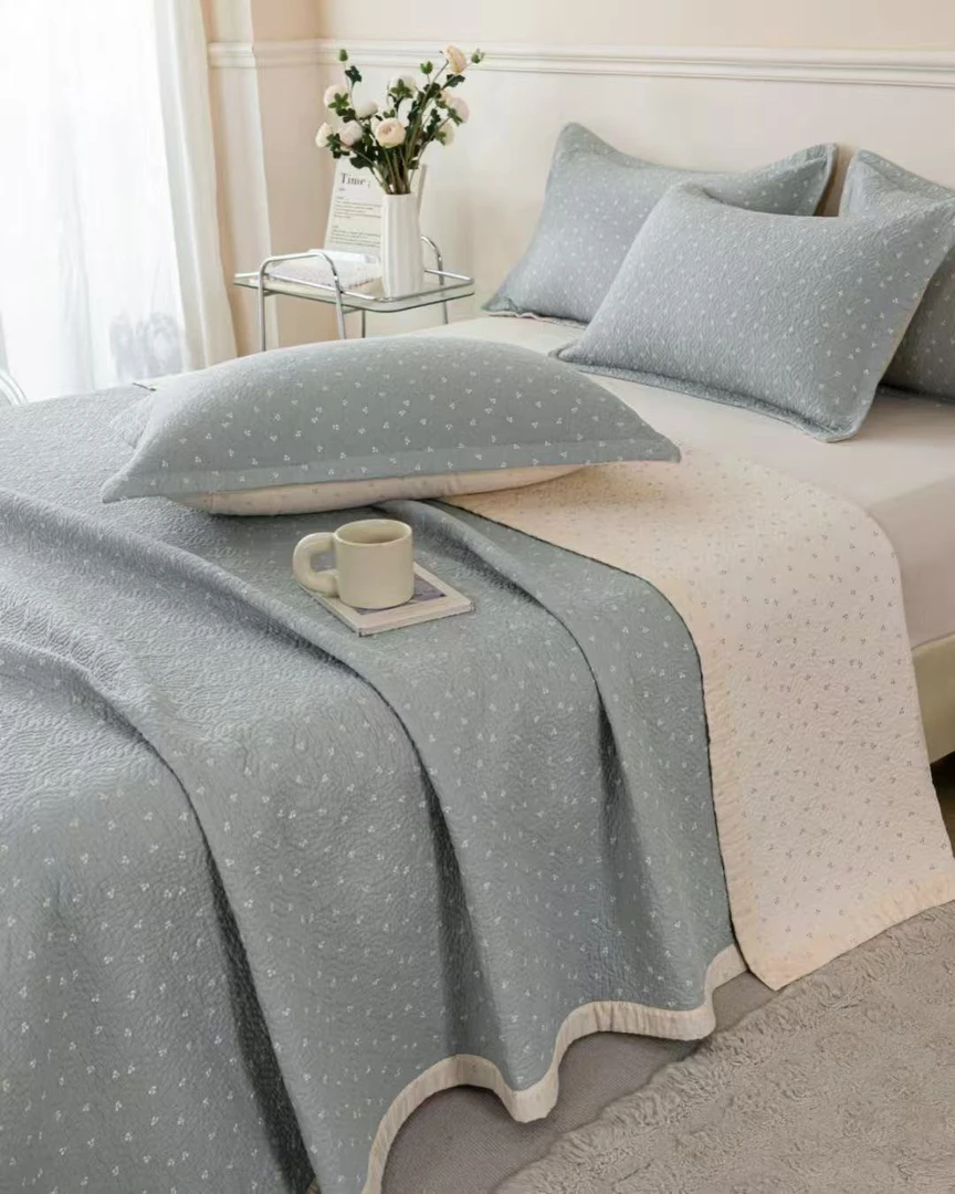 {高奢斜纹棉}双面全棉床盖大小尺寸棉花床盖酵素纱洗可机洗四季款