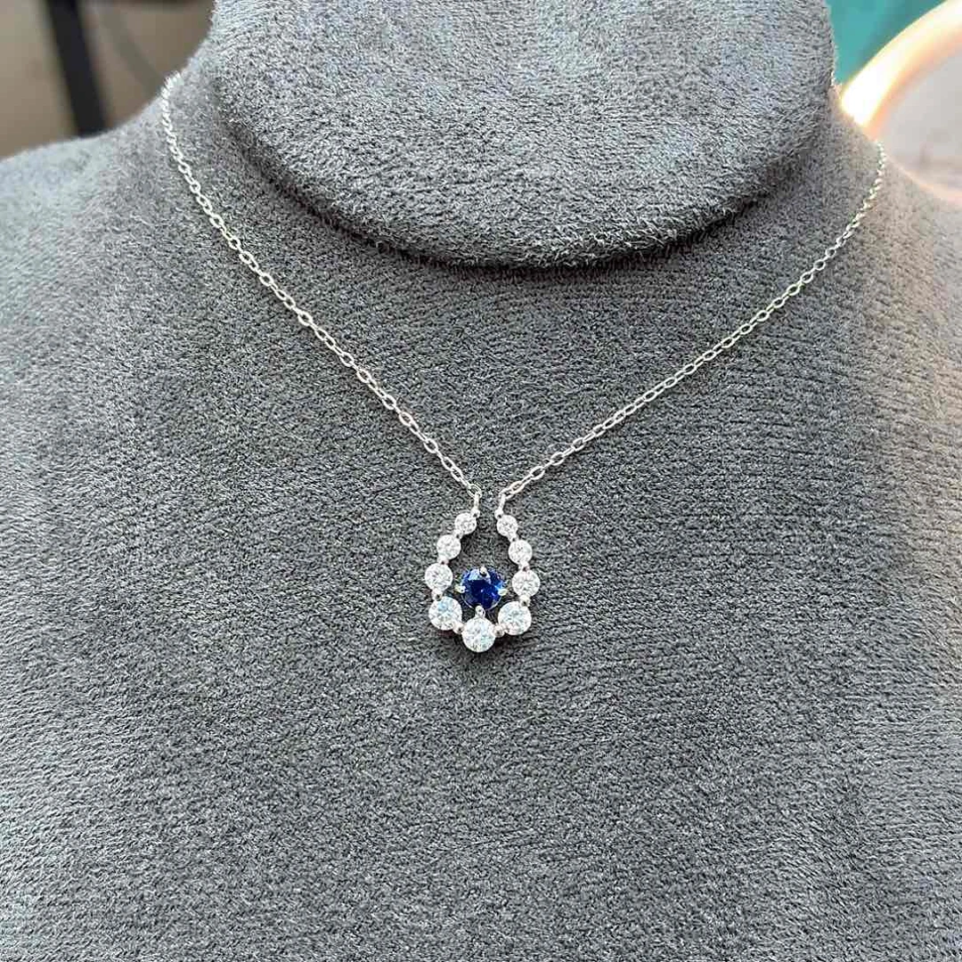 坠链均925银培育皇家蓝色宝石