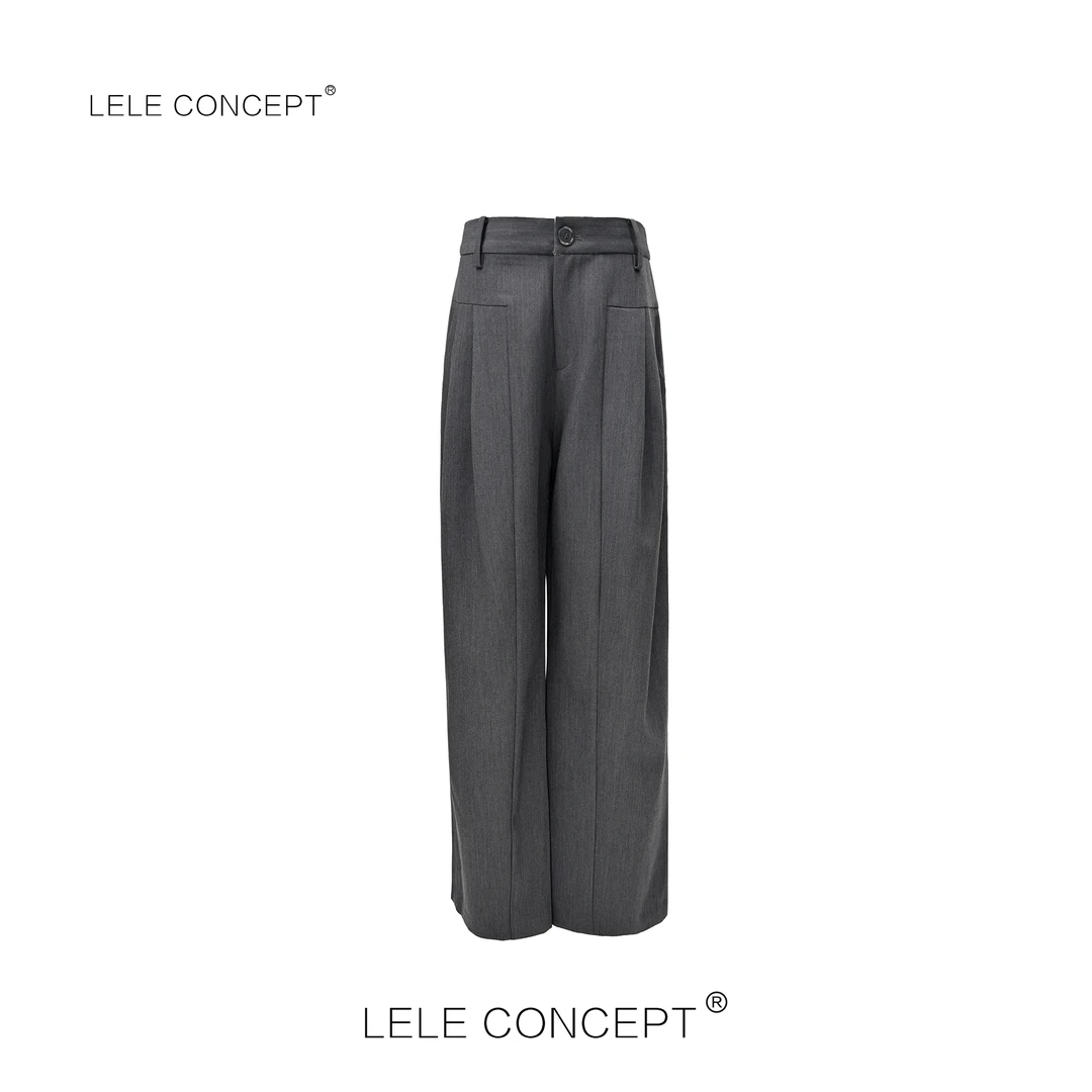 LELE CONCEPT丨【如一】时装百搭通勤风压皱阔腿西裤K0329