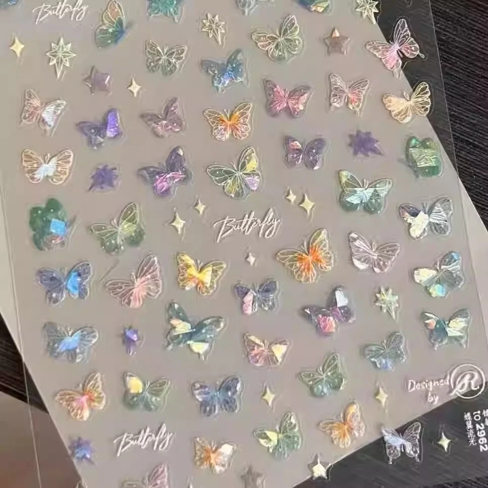 新款化妆脸上贴流光蝴蝶极光演唱会音乐节眼妆贝壳光蝴蝶美甲贴纸