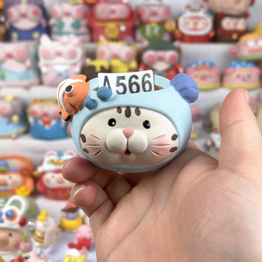 陶瓷A566猫咪盆口5高4特价满48元包邮