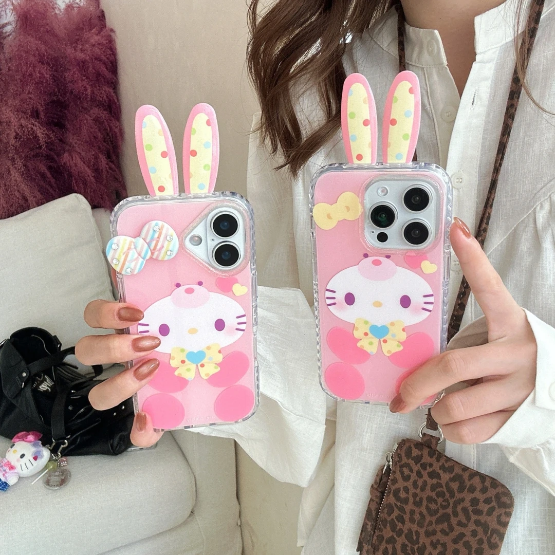 彩色波点kitty耳朵适用于苹果16/15/14/13/promax手机壳iphone16