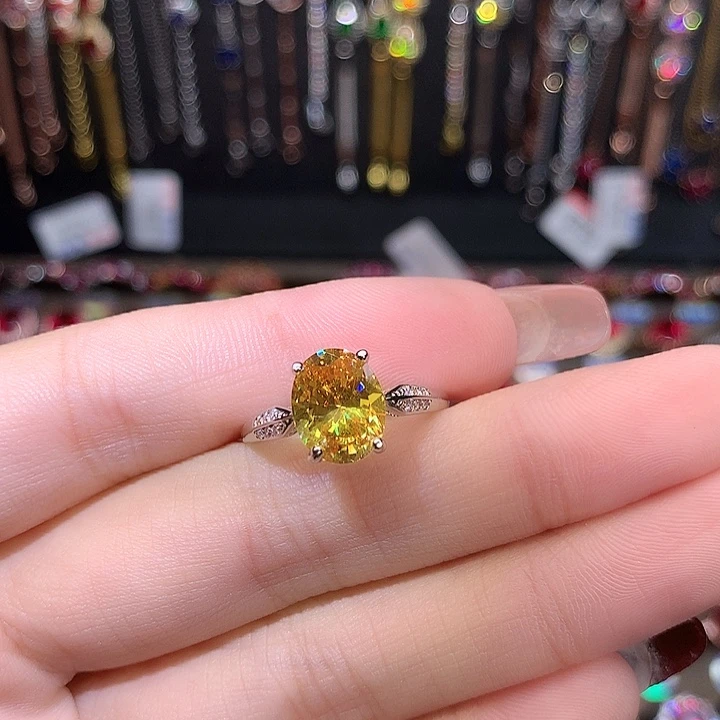 水晶戒指银S925镶嵌黄水晶810