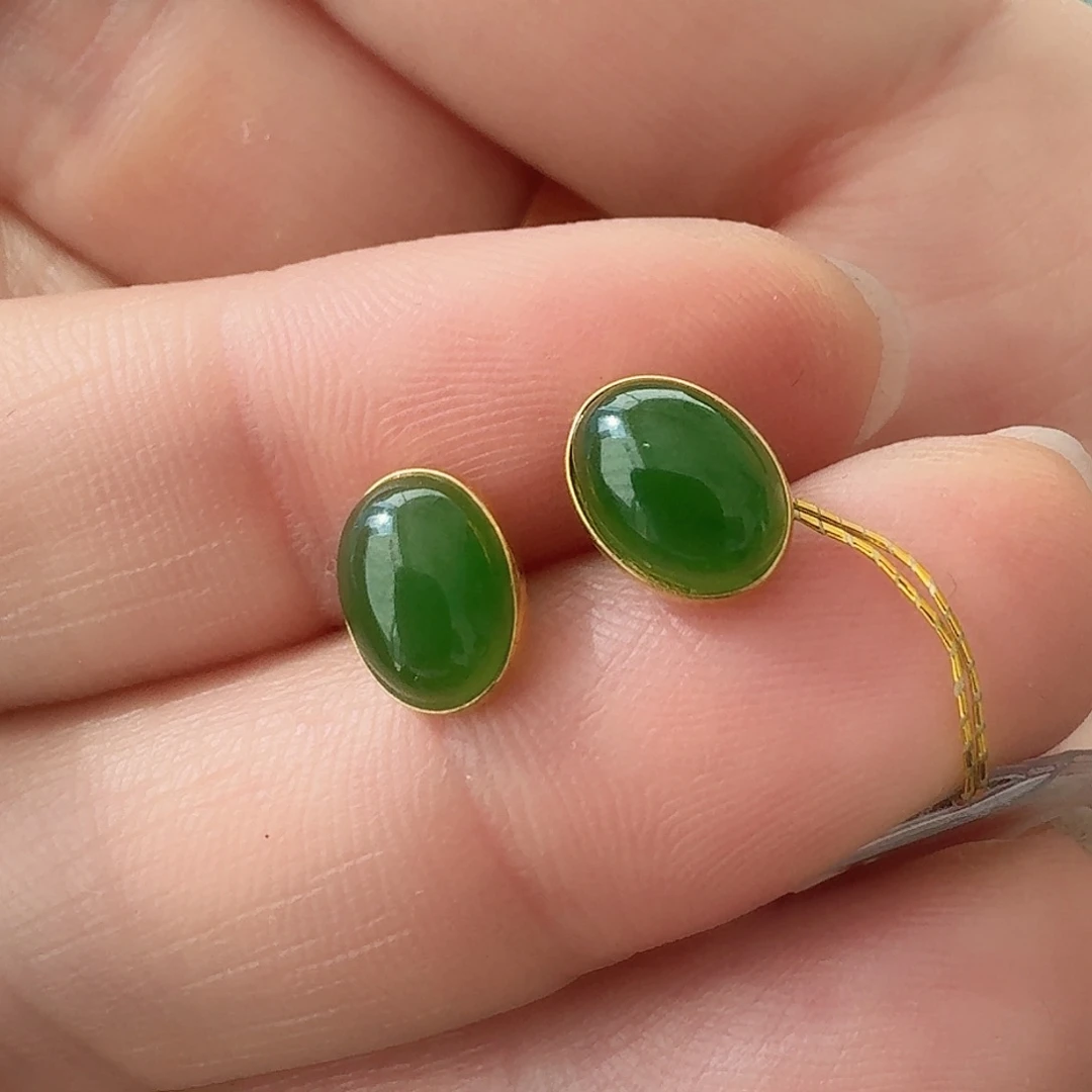 和田玉W耳钉18K金镶嵌刘**L