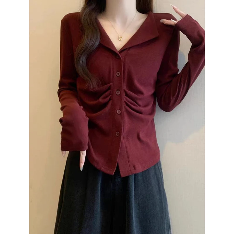 【锦衣服饰】219法式褶皱设计款开衫上衣