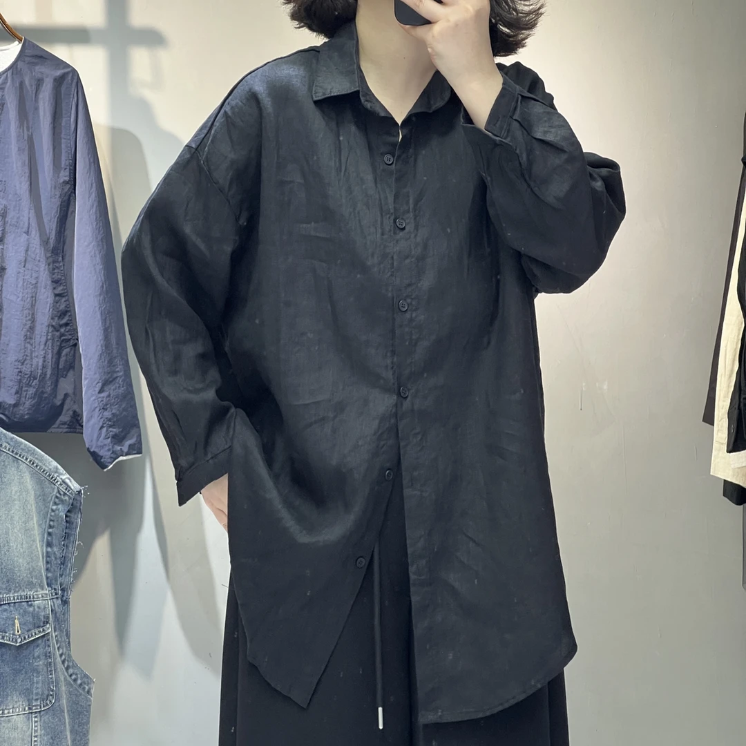 宽松显瘦亚麻长袖衬衫百搭简约款