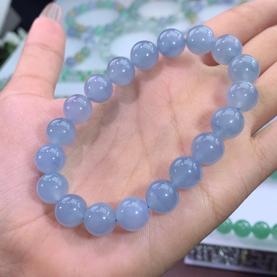 翡翠未镶嵌手链天空蓝手串