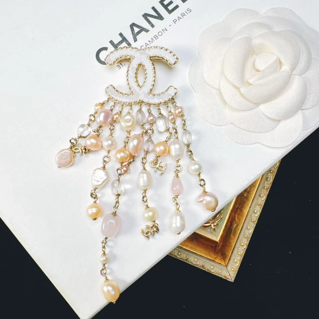 95新 Chanel/香奈儿 柚礼中古/香奈儿双C流苏珍珠胸针xp