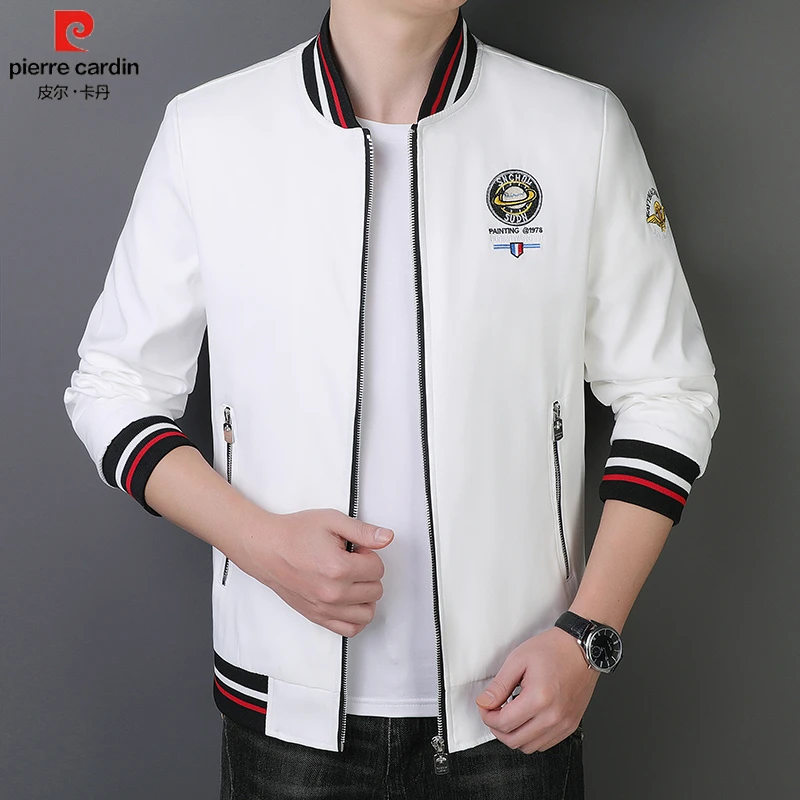 皮尔卡丹春秋季薄款刺绣夹克男宽松休闲百搭棒球领春秋时尚外套男