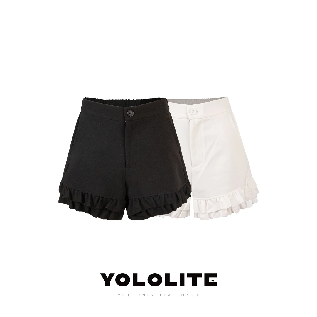 YOLOLITE【盛夏午后】2683设计感荷叶边热裤短裤阔腿西装裤显瘦