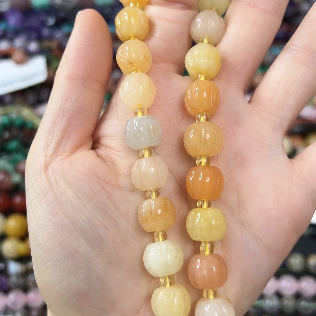 玛瑙/玉髓合金珠宝半成品 卡11➕雕刻金丝玉南瓜珠29颗