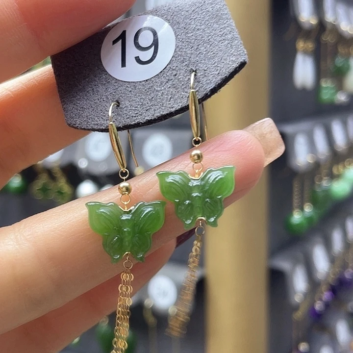 和田玉耳饰18K金镶嵌