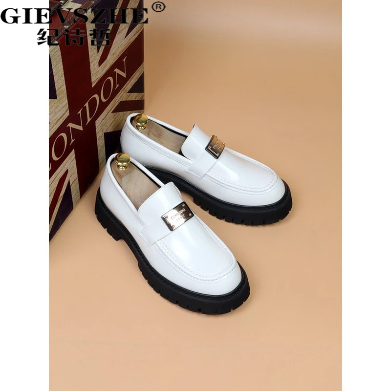 纪诗哲男士休闲皮鞋懒人一脚蹬增高透气乐福鞋男复古透气男士乐福