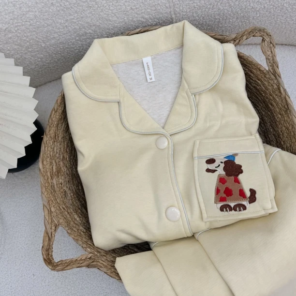 奶黄小狗软绵绵睡衣女秋冬季长袖保暖自发热蚕丝可爱家居服两件套