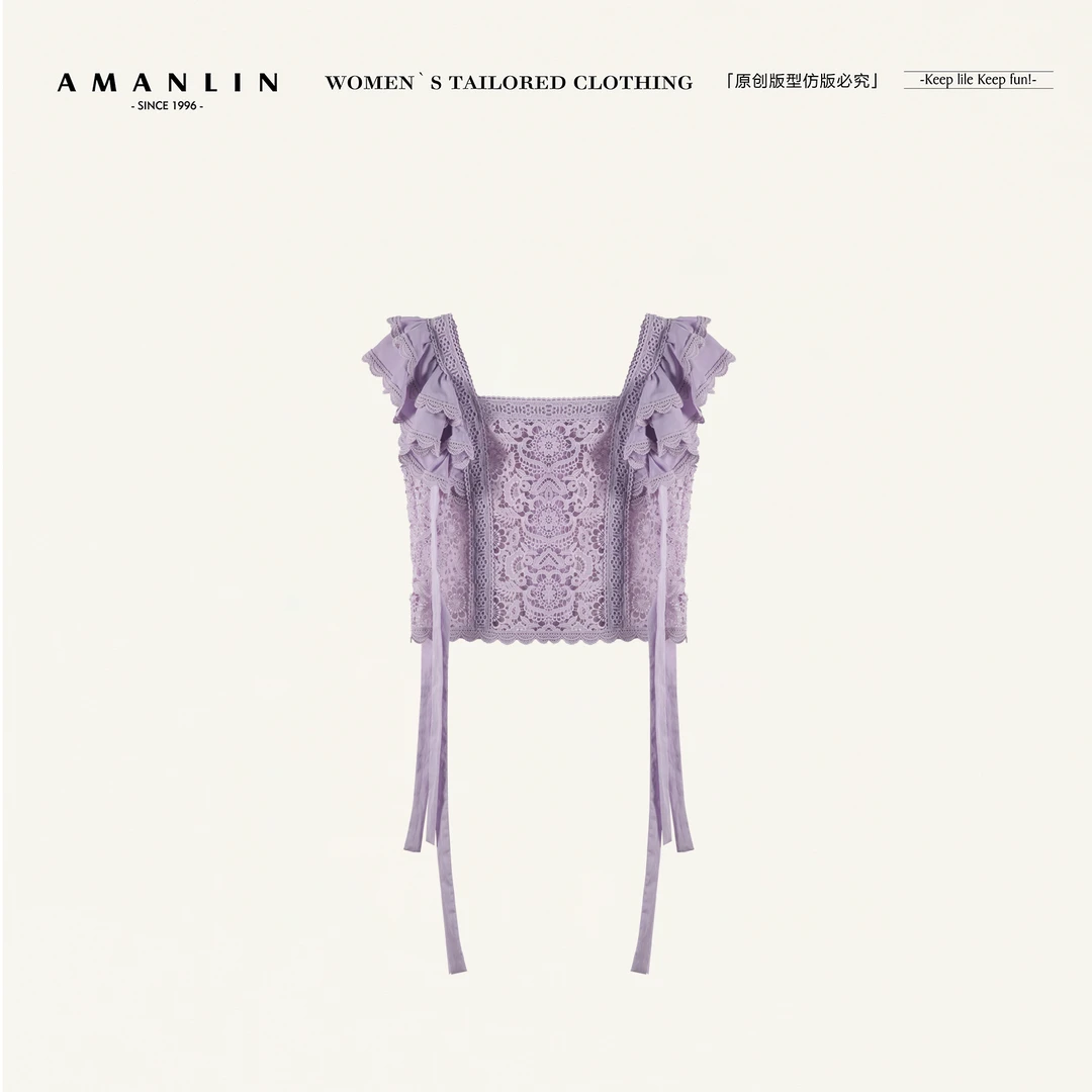 AMANLIN/阿谩琳春夏新款欧若风镂空纯欲吊带时尚洋气上衣TF596908