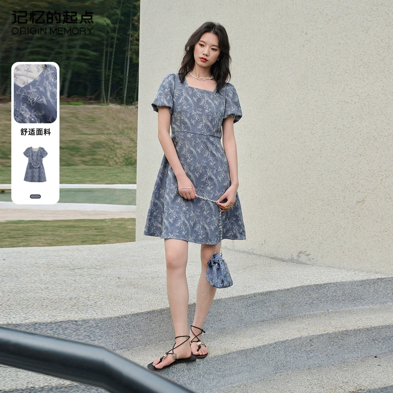 记忆的起点复古牛仔连衣裙女士2025夏季新款显瘦长裙子69AX88805