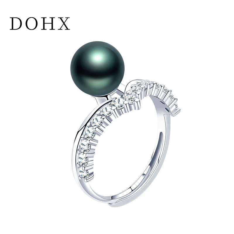 【DOHX】925银 大溪地黑珍珠 经典皇冠戒指 9-10mm 轻奢简约可调节