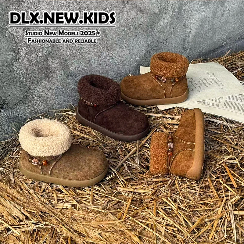 DLX大头雪地靴保暖防滑鞋子宝宝冬季新款儿童加绒加厚大棉鞋-9903