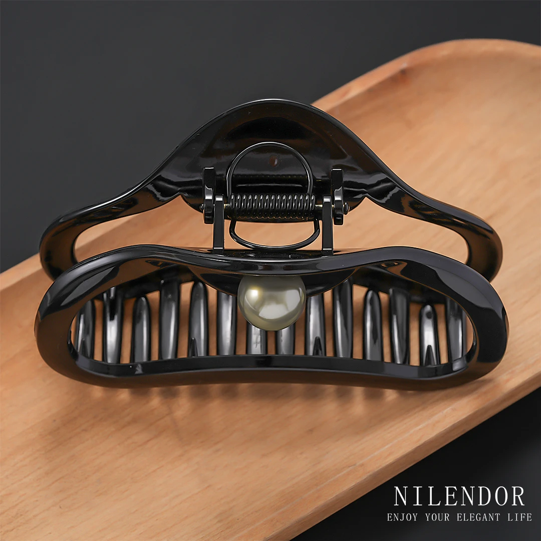 FS-17简约韩版优雅气质黑色云朵珠珠百搭盘头发抓夹