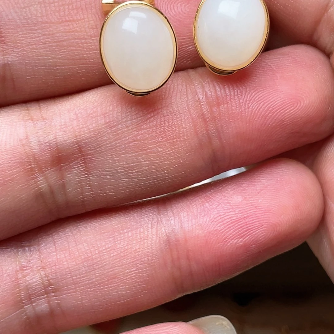 和田玉耳扣银S925镶嵌