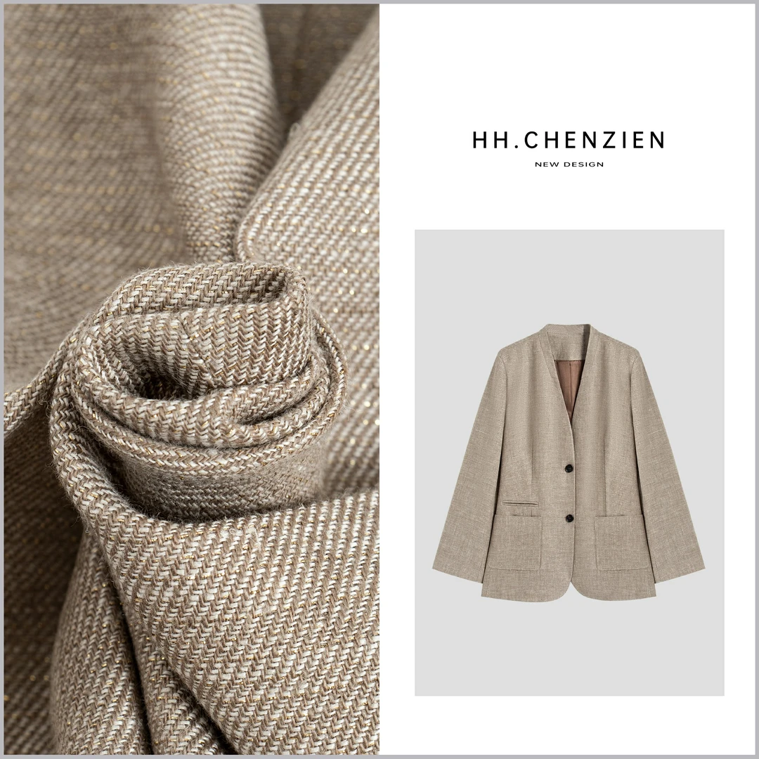 【黑黑家】春季新款V领设计长袖纯色时尚西装外套