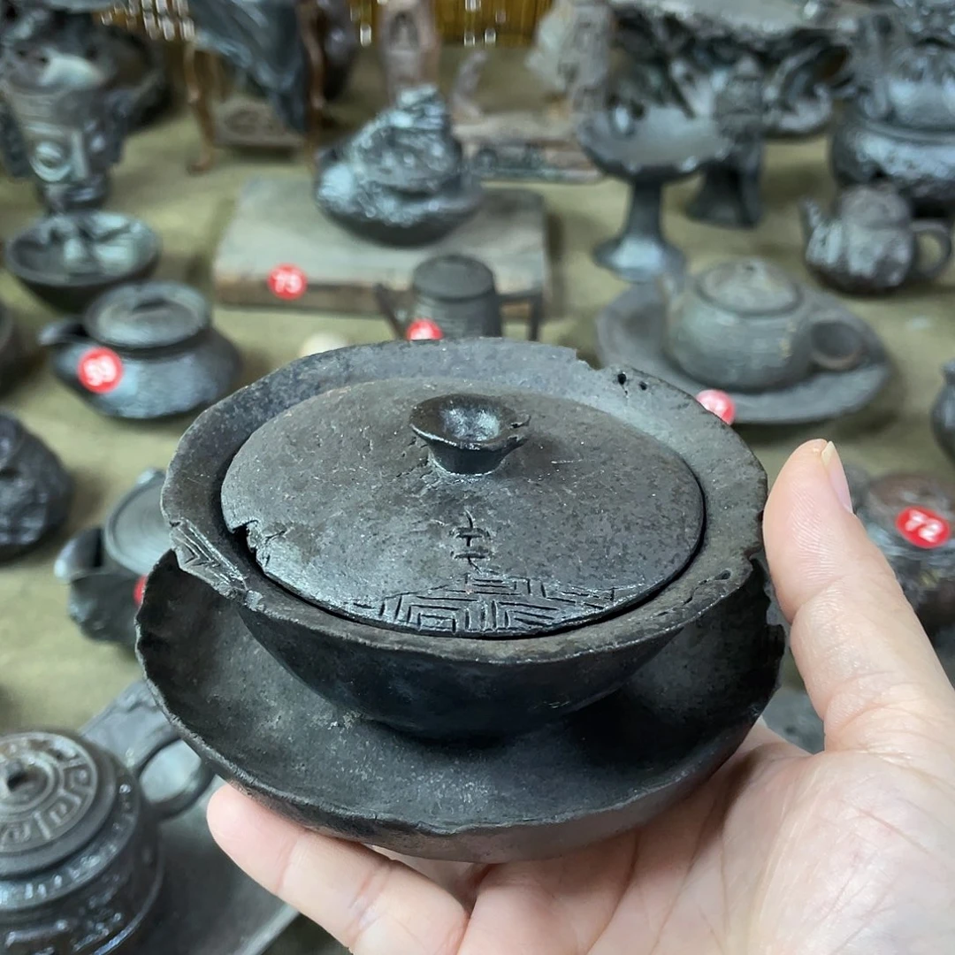 盖碗全手捏柴烧茶器