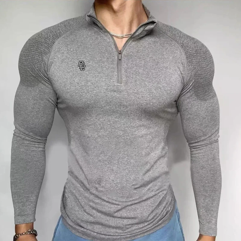 BKCXZICE鲨鱼同款无缝提花运动长袖T恤训练显壮速干健身衣打底衫