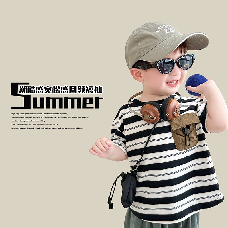 阿小轩【大条儿】童装2025夏季新款男童潮酷宽松儿童圆领半袖上衣