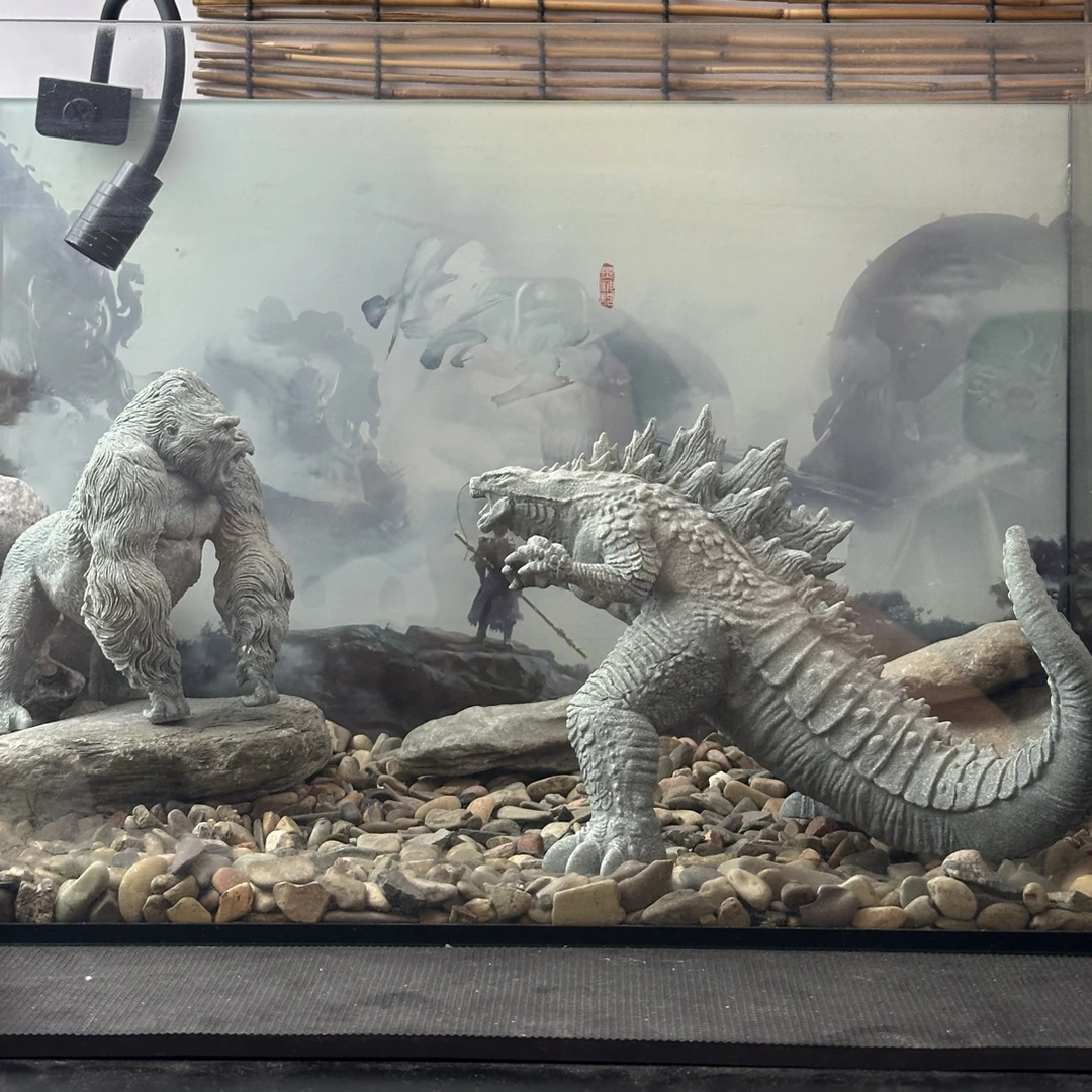 新款怪兽之王 哥斯拉金刚大猩猩青砂石鱼缸造景摆件创意茶桌庭院