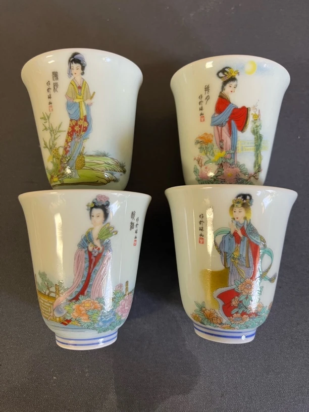 景德镇陶瓷粉彩人物四大美女闻香杯套装人物茶杯喝茶杯主人杯