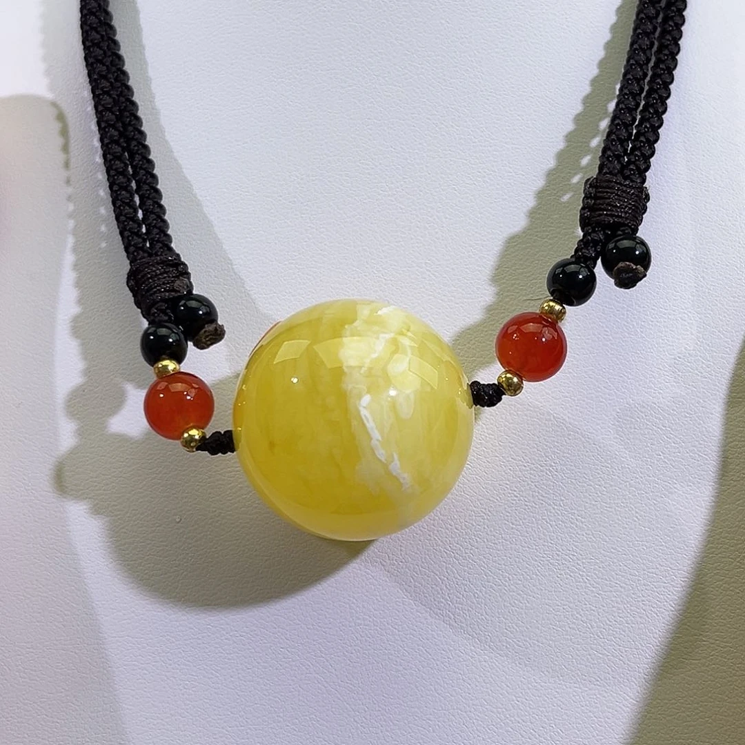 未镶嵌琥珀裸石蜜蜡圆珠吊坠