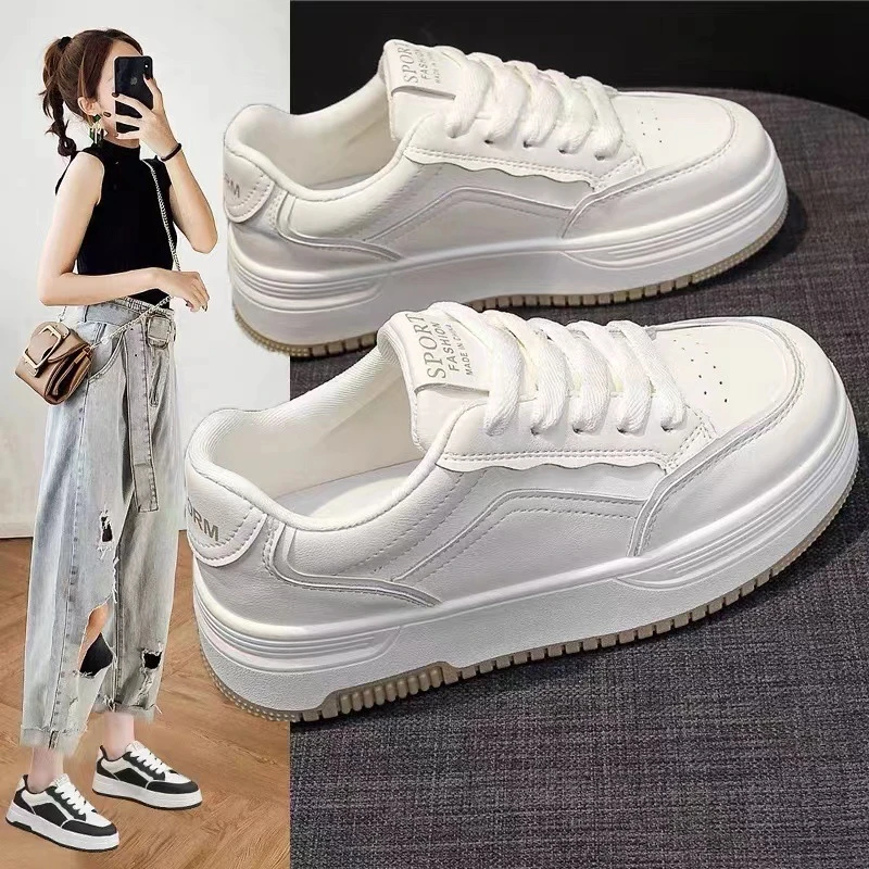时尚厚底小白鞋女鞋2025年秋季新款平底板鞋韩版百搭休闲鞋运动鞋