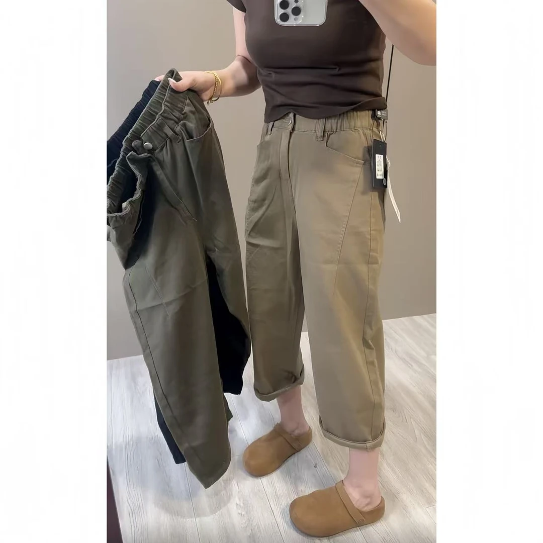 唐芯媛时尚减龄弹力高腰直筒奶奶裤女秋季新款爆款九分显瘦老爹裤