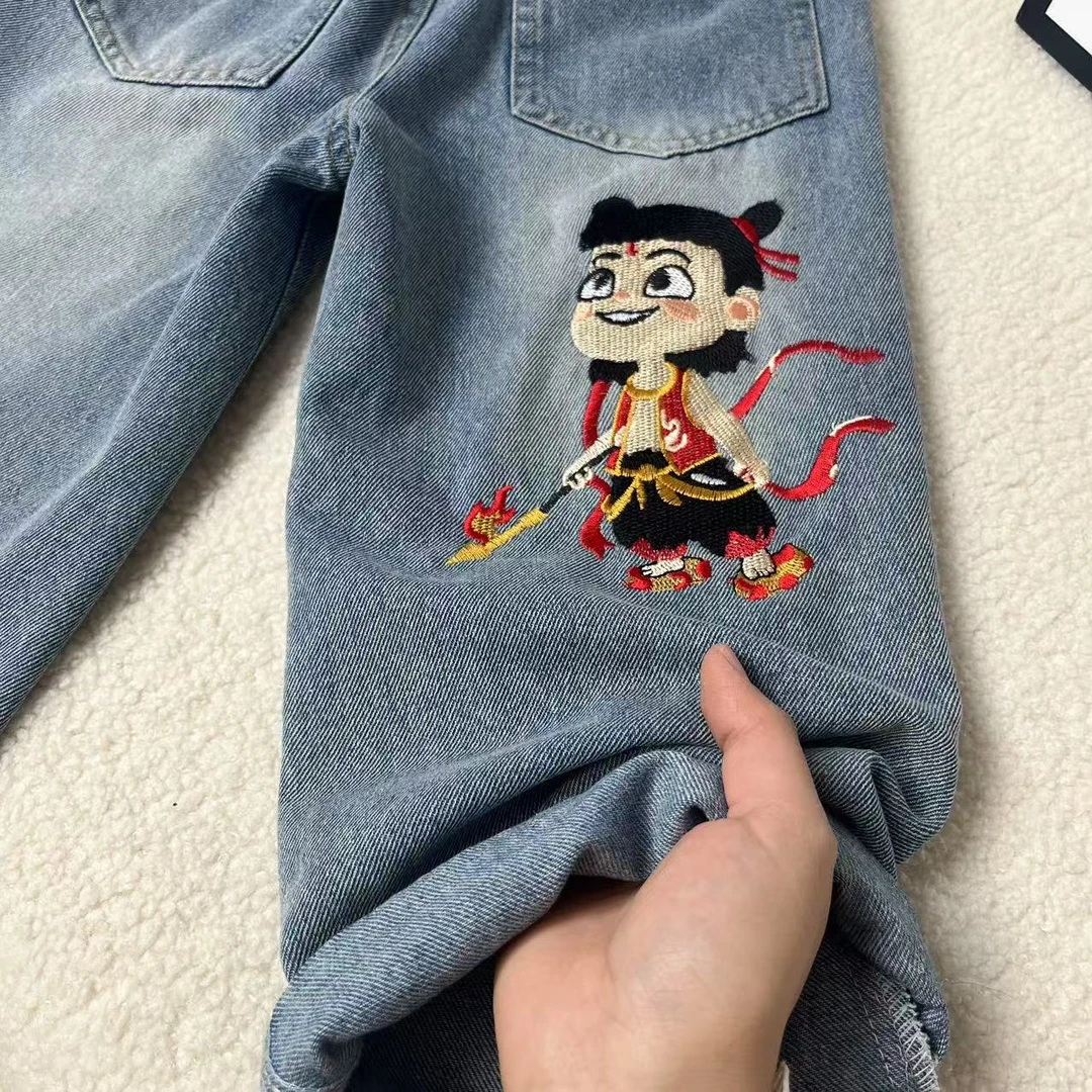 哪吒儿童牛仔裤2025春夏装新款男女童春夏季外穿长裤男女孩裤子潮