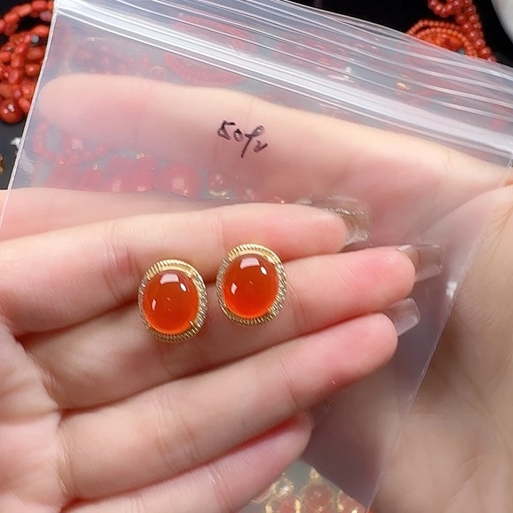 南红玛瑙银S925镶嵌耳饰