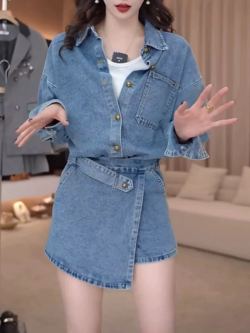 不规则牛仔半身裙女夏季高腰大码胖MM显瘦防走光A字休闲短裤裙