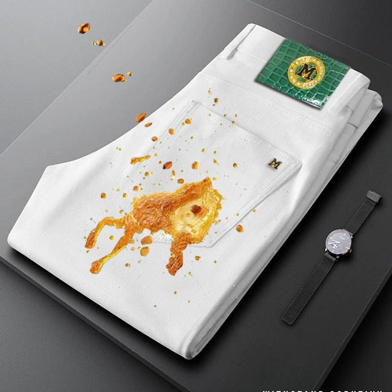 嘉豪#819 2025秋季新款修身白色三防时尚修身小直筒白色裤子男款