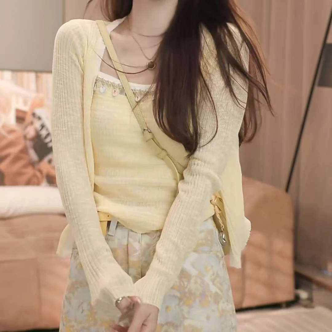 2025春夏新款外搭薄款时尚气质背心法式纯欲风两件套时尚慵懒风