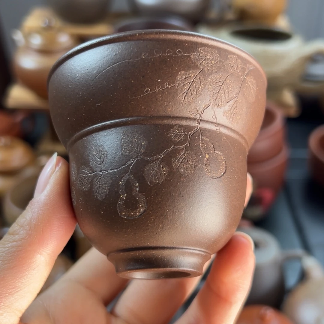 紫砂茶杯紫泥福禄