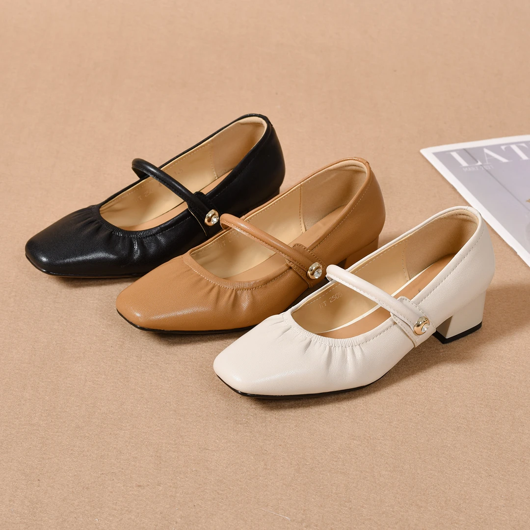 真皮复古玛丽珍鞋2025年新款春夏季一字带小皮鞋方头粗跟浅口单鞋