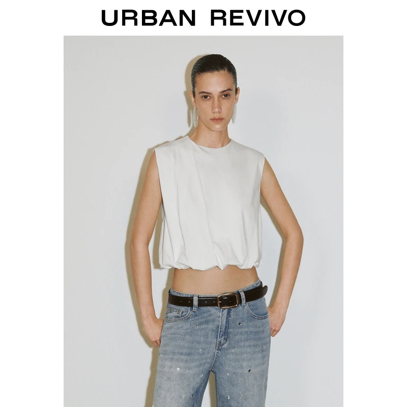 UR2025夏季新款女装法式设计感折边堆叠无袖T恤UWG450149