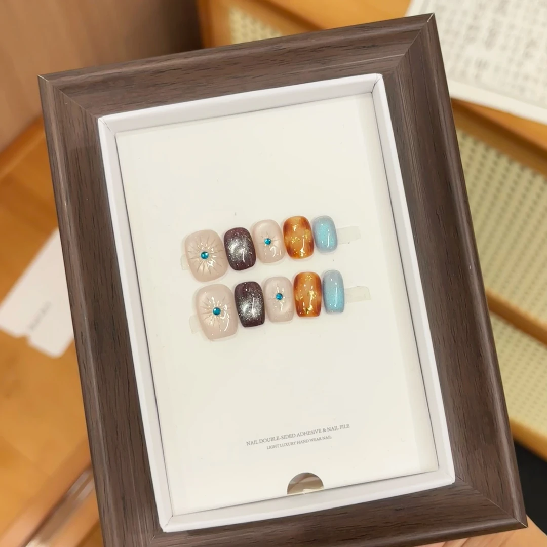 【日月星辰】纯手工美甲推荐猫眼爆款美甲手绘穿戴甲高颜值短中长款