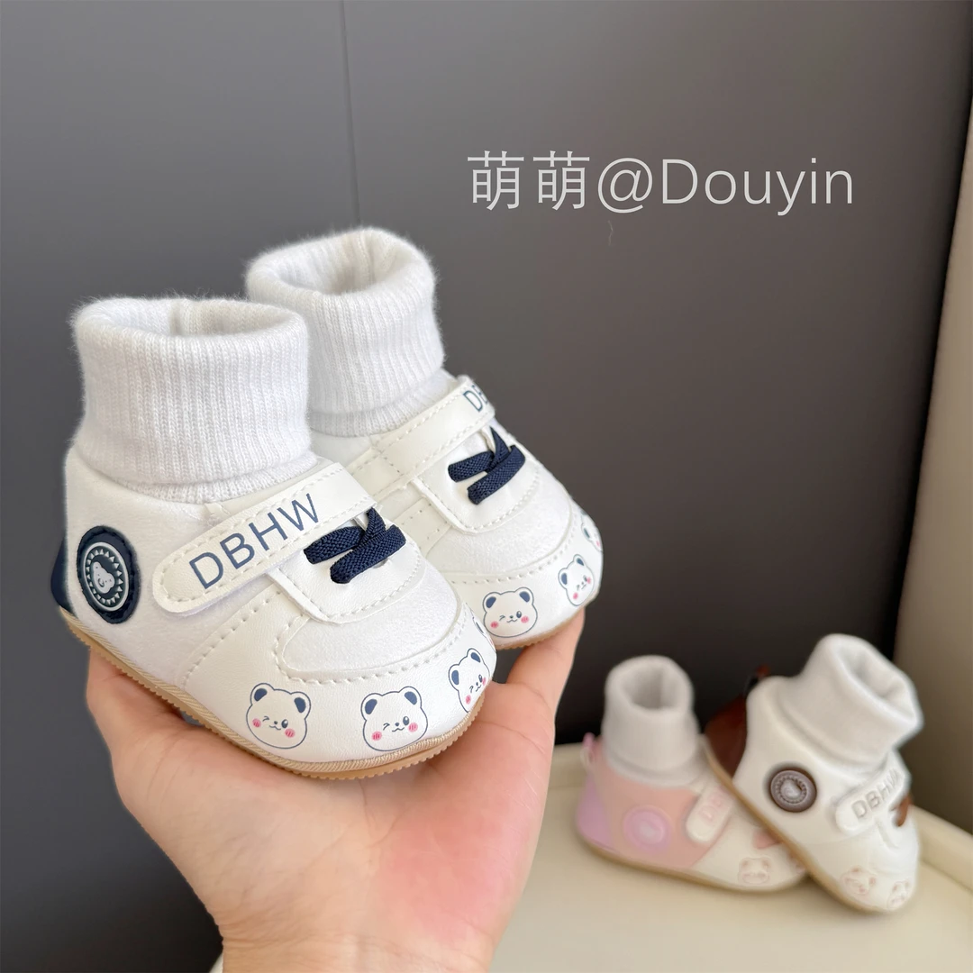 冬季新生婴儿鞋袜加绒加厚0-1岁男女宝宝不掉保暖软底6个月步前鞋