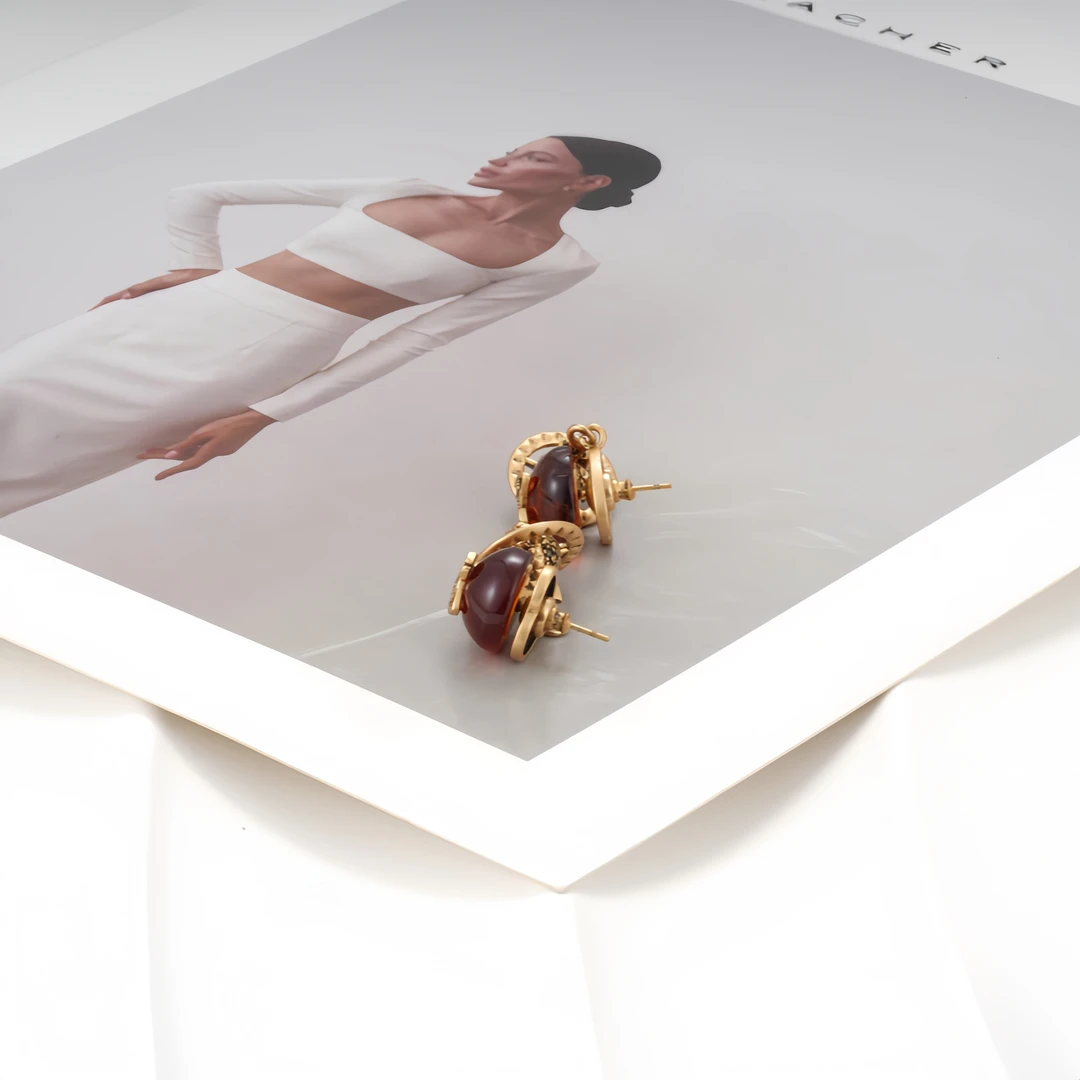 铜合金树脂耳饰 【镀K金】【925银针】耳环8818