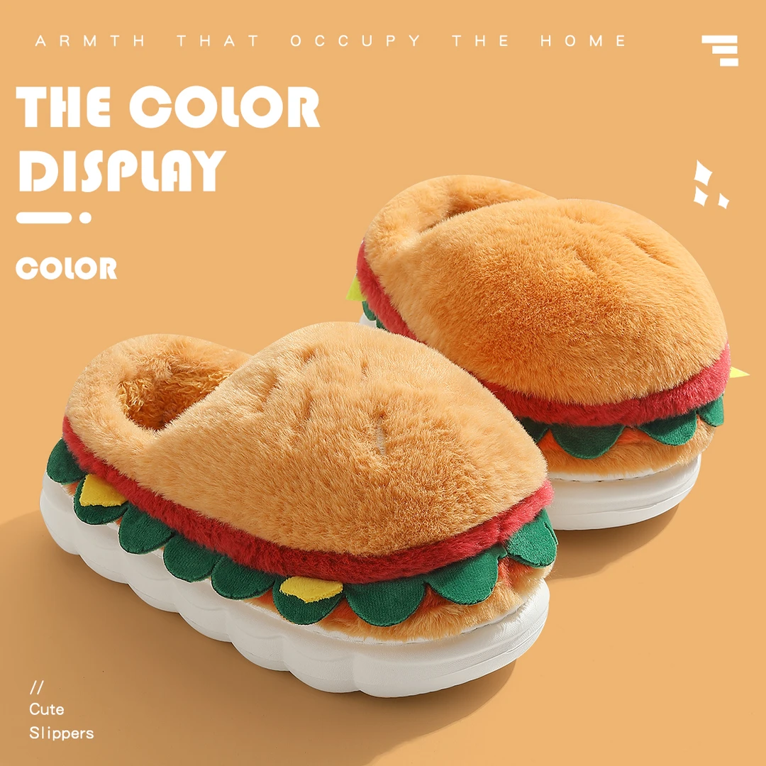 汉堡包棉拖鞋男女款秋冬季外穿厚底防滑防臭保暖毛绒情侣包跟棉拖