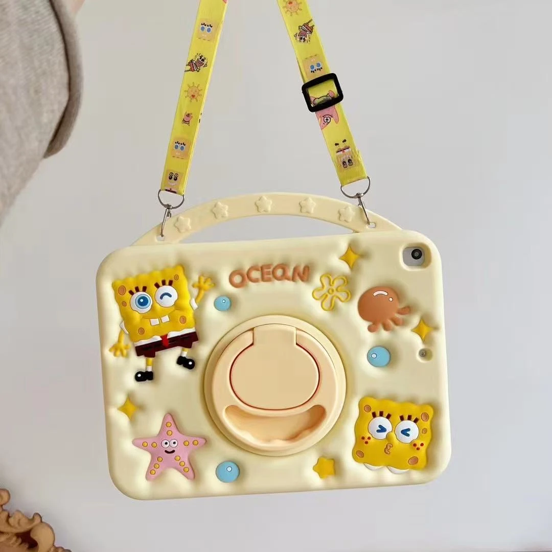 可爱黄色海绵宝宝旋转支架适用ipad11/10平板保护套11寸防摔2025