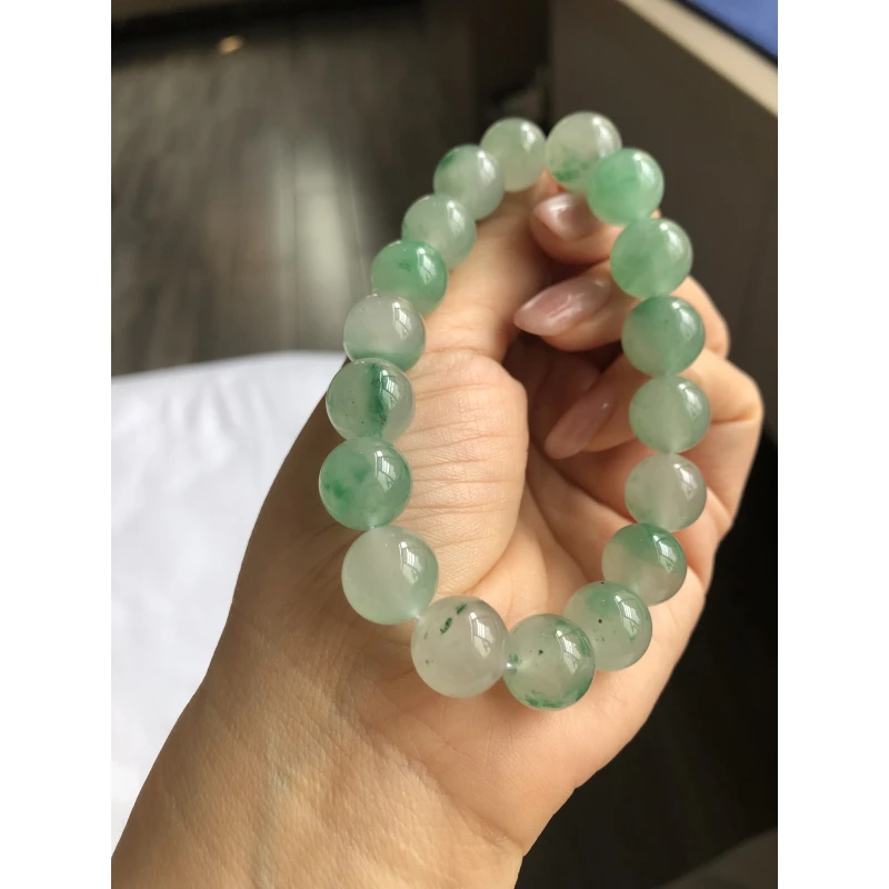 非洲翠手串高冰种珠串手链小众手链文玩素圈新中式国风卡12mm