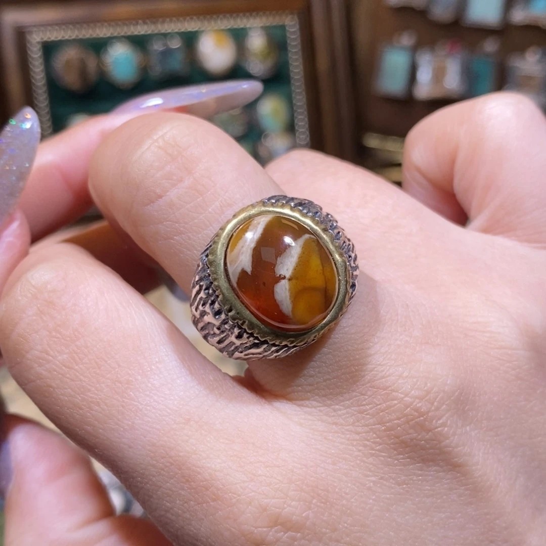 琥珀银S925镶嵌戒指戒指