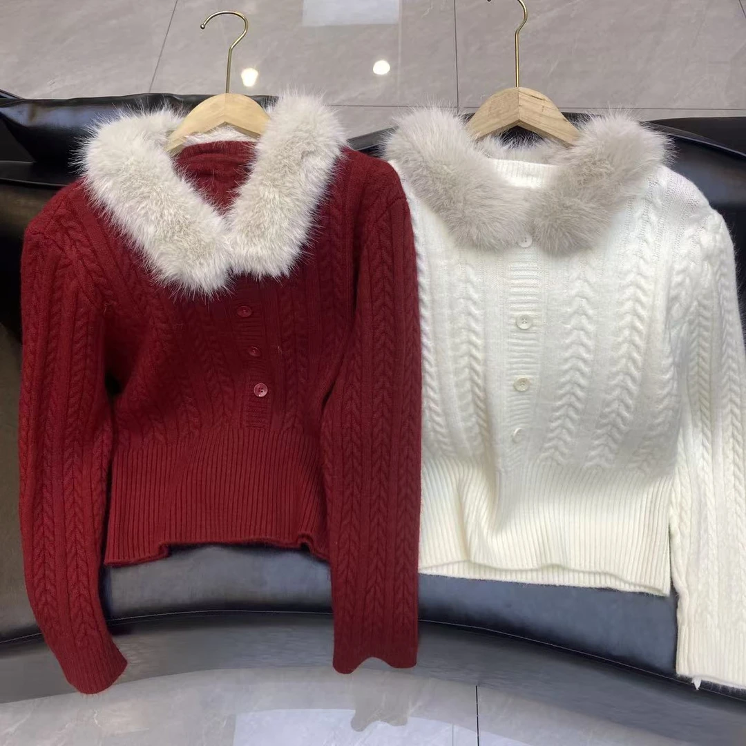 2200冬季时尚百搭针织衫毛领可拆卸（衣长56CM左右）